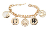 Gold Metal Chain Sun Moon Star D W Charm Calendar Bracelet